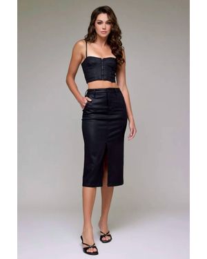Hidden Jeans Coated High Rise Front Slit Midi Skirt - Blue