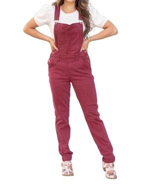 Judy Blue High Waist Garment Dyed Boyfriend Double Cuff Overalls - Red