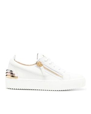 Giuseppe Zanotti Side Zippers Metallic Accents Leather Sneakers - White