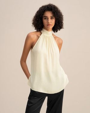 LILYSILK Silk Georgette Halter Neck Top For - Natural