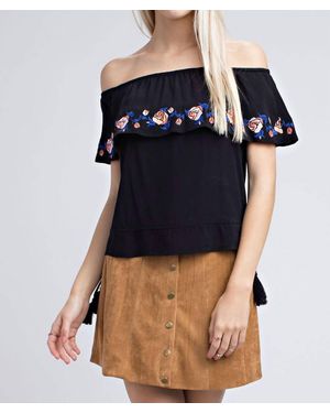 Honey Punch Strapless Embroidered Ruffle Top - Blue