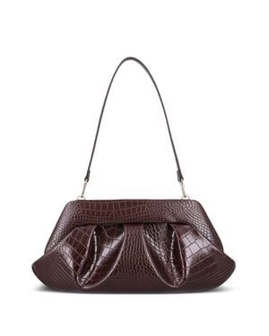 THEMOIRÈ Emera Croco-Embossed Pleated Clutch - Brown