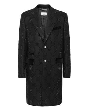 Philipp Plein Wool Coat Monogram - Black
