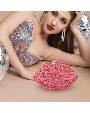Fashnzfab Crystal Rhinestone Lips Clutch Bag - Pink