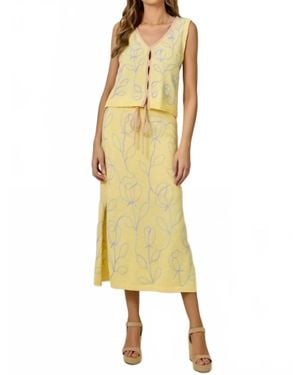 Mystree Bloom Knit Midi Skirt - Yellow