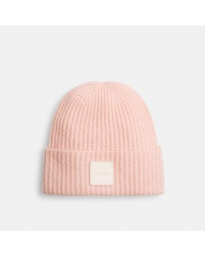 COACH Colorblock Beanie With Rubber Patch - Pink