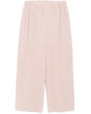 Homme Plissé Issey Miyake Pleated Almond Crop Pants With Side Welt Pockets - Pink