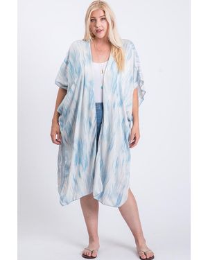 TRUEDAMES Zebra Print Short Sleeve Maxi Kimono - Blue