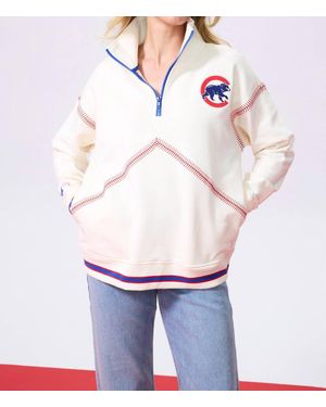 Terez Cubs Baseball Stitch 3/4 Zip Sweatshirt - White