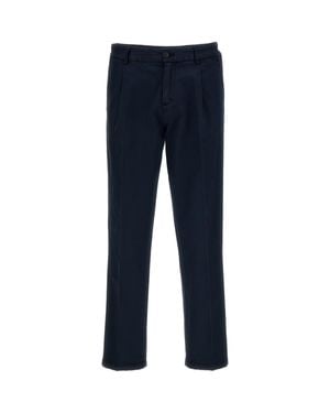 Fay Structured Regular Fit Herringbone Cotton Pants - Blue