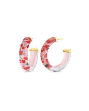 Gold & Honey Cherry On Top Illusion Hoop Earrings - Pink