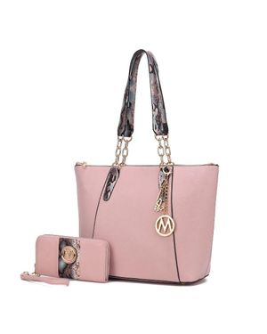MKF Collection by Mia K Ximena Vegan Leather Tote Bag With Matching Wristlet Wallet- 2 Pieces - Pink