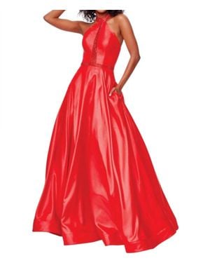 Clarisse Shimmery Halter Gown - Red