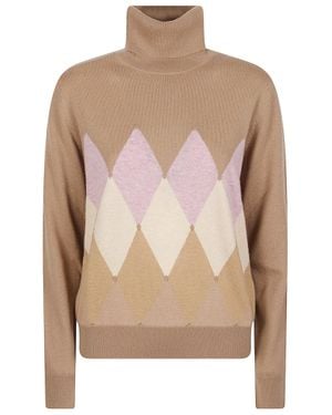 Ballantyne Turtle Neck Classic Diamon Argyle Cashmere Turtleneck - Pink