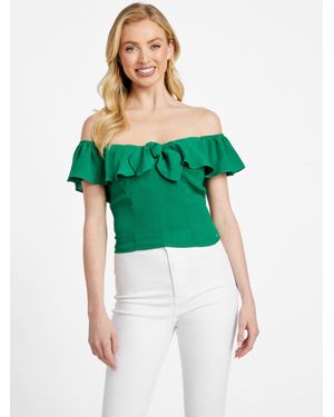 Guess Juno Off-The-Shoulder Crop Top - Green
