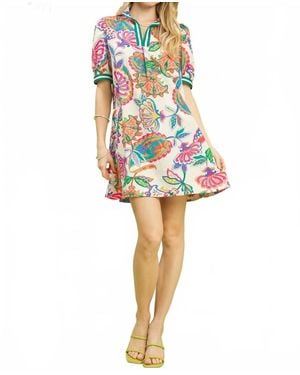 Umgee Jacquard Paisley Print Puff Sleeve Tunic Dress - White