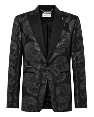 Philipp Plein Jacquard Blazer Regular Fit Skulls - Black
