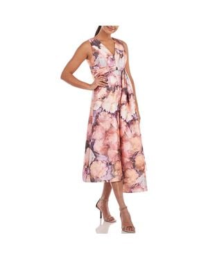 Kay Unger Midi V-Neck Cocktail And Party Dress - Pink