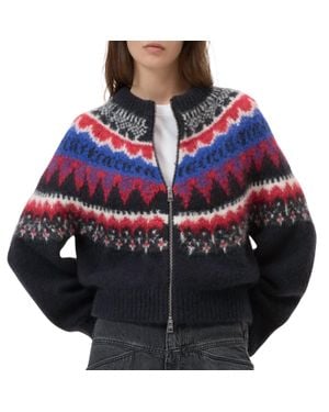 Closed Cropped Jacquard Cardigan - Red