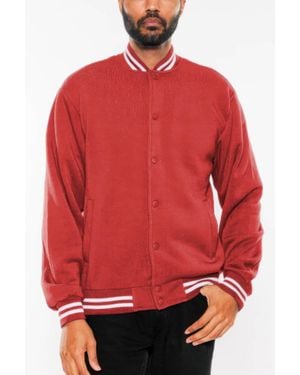 TRUEDAMES Fleece Snap Button Varsity Jacket - Red