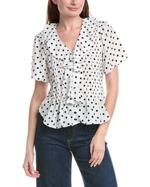 Philosophy Pintuck Printed Ruffled Top - White