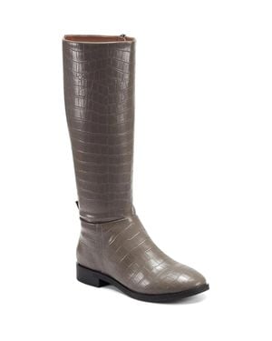 Aerosoles Berri Croco Round Toe Side Zip Knee High Boot Hawk3313 - Brown