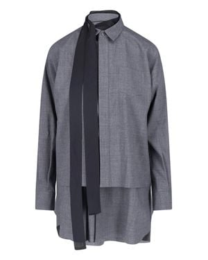 Sacai Mini Chemisier Dress With Removable Scarf Detail And Classic Collar - Gray