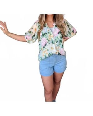 Sanctuary Spring Floral Button Blouse - Blue