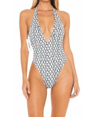AEXAE Monogram Tie-Neck One-Piece Swimsuit - Blue