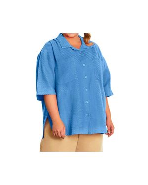 On The Plus Side Short Sleeve Ameli Basketweave Shirt - Blue