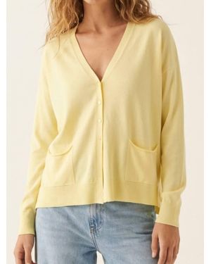 Q2 Fine Knit Cardigan With Pockets - Yellow