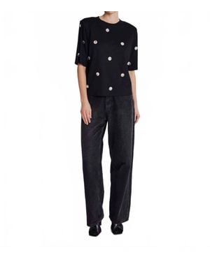 Berenice Round Neck T-Shirt With Studs - Black