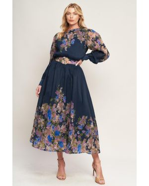 TRUEDAMES Charming Tapestry Woven Midi Dress - Blue