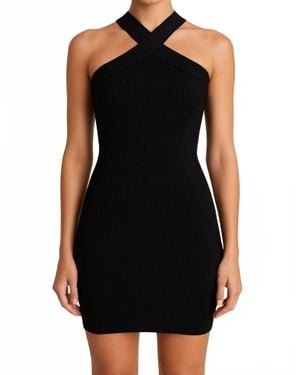 RTA Malliah Thick Ribbed Bandage Mini Dress - Black