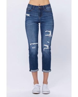 Judy Blue Thermal Patch Boyfriend Jeans - Blue