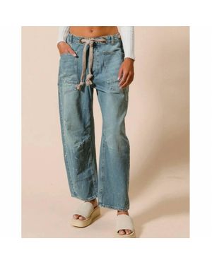 Bibi Paint Splatter Button Fly Denim Pants With Braided Belt Detail - Blue