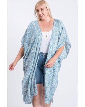 TRUEDAMES Zebra Print Short Sleeve Maxi Kimono - Blue