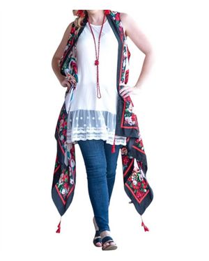 Southern Grace Rose Vest With Tassels - Blue