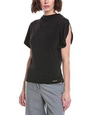 Halston Mock Neck Butterfly Sleeve Top - Black