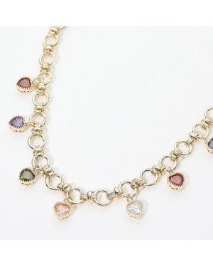 Fashnzfab 14K Plated Colorful Heart Cz Charm Station Necklace - Metallic