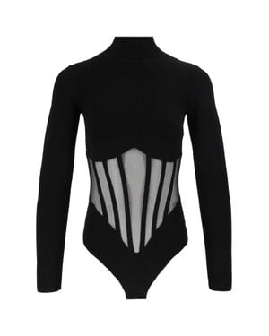 Elisabetta Franchi Long-Sleeve Mesh Panel Bodysuit - Black
