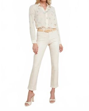 L'Agence Ginny High Rise Straight Back Zip Jeans - Natural