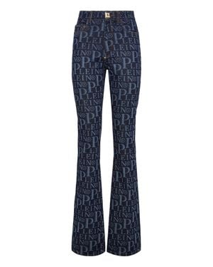 Philipp Plein Denim High Wasted Flare All Over Pp - Blue