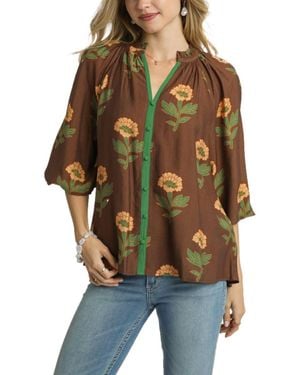 Umgee Landry Floral Print Button Front Blouse - Brown