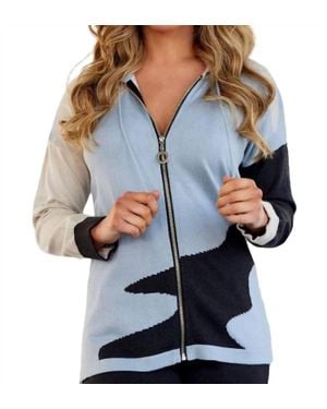 Angel Color Block Zip Hoodie - Blue