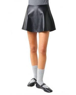 Olivaceous Vegan Leather A-Line Mini Skirt - Black