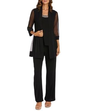 R & M Richards Embellished Neck 2-Piece Pants Suit - Black