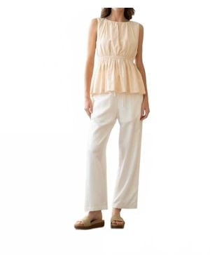 Elle Grey Shirred Peplum Blouse - Natural