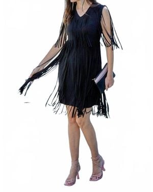 FRANK LYMAN Fringe Knit Dress - Black