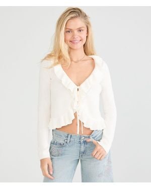 Aéropostale Ruffled Tie Cardigan - Pink